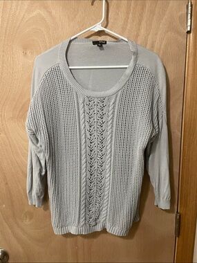 a.n.a Light Gray Open-Knit Scoop Neck Sweater